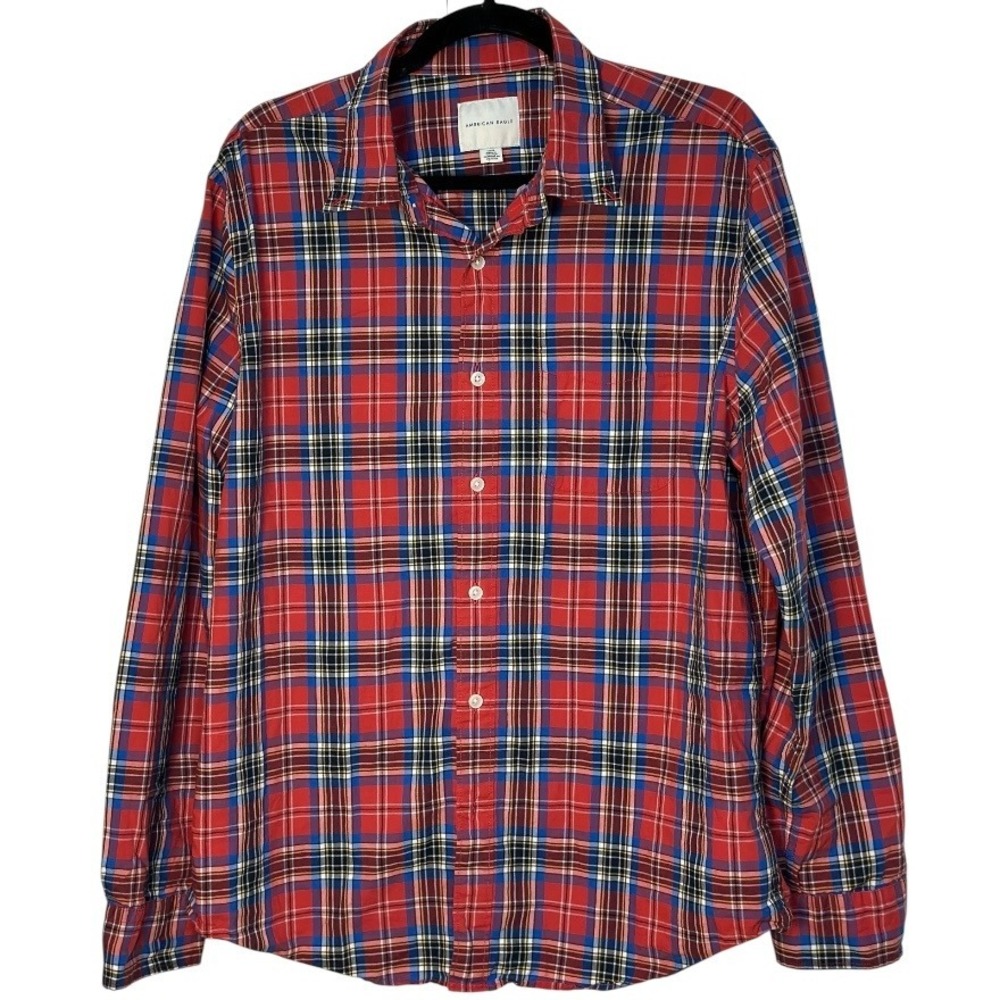 American Eagle Outfitters Plaid Button Down Long Sleeve Checkered Shirt Red L